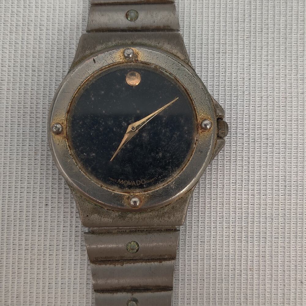 Vintage Movado Stainless Steel Museum Watch Black Dial REPAIR/PARTS